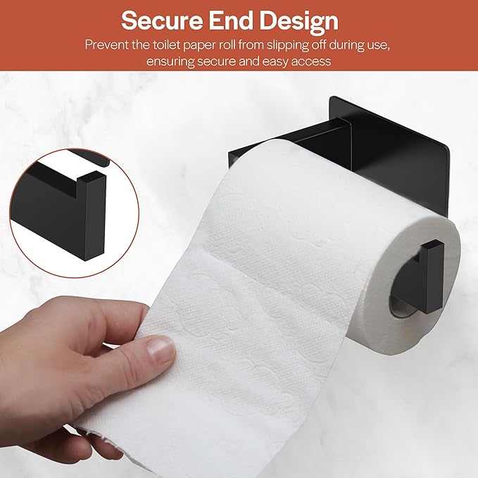 Toilet Paper Holder, Self-Adhesive Toilet Paper Roll Holder for Bathroom and Washroom, No-Drill SUS 304 Stainless Steel,Matte Black