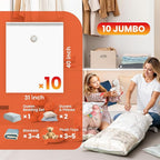 TAILI 10 Pack Vacuum Storage Bags, Jumbo Vacuum Seal Bags for Clothing (40x31 Inch), Space Saver for Bulky Bedding, Pillows, Blankets, Large Closet Organization and Storage