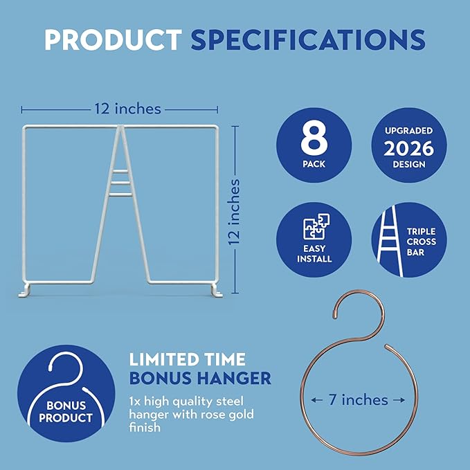 White Wire Shelf Dividers for Closet Organization – 4-Pack - Sturdy and Easy Set-Up Closet Shelf Dividers with Bonus Rose Gold Hanger - 12 inches x 12 inches