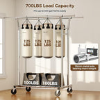 HYSEYY Heavy Duty Clothes Rack, Rolling Clothing Rack for Hanging Clothes with Shelves Load 700LBS,Portable Garment Wardrobe Closet Rack with Wheels for Bedroom,Laundry Room,Retail Store,Silver