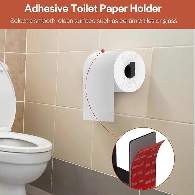 Toilet Paper Holder, Self-Adhesive Toilet Paper Roll Holder for Bathroom and Washroom, No-Drill SUS 304 Stainless Steel,Matte Black