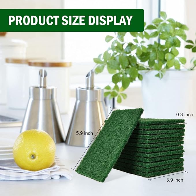 YoleShy 20 PCS Scouring Pad, Dish Scrubber Scouring Pads, 4.5 x 6 inch Green Reusable Household Scrub Pads for Dishes, Kitchen Scrubbers & Metal Grills