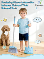 28'' Kids Mini Broom with Dustpan & Mop Set - Toddler Cleaning Toy, Toddler Household Helper, Parent-Child Interactive Play Cleaning Tool, Cute Cartoon Design, Small Safe Corner Broom (Blue)