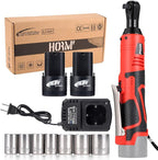 3/8" Cordless Electric Ratchet Wrench Set, 40 Ft-Lbs 16.8V Battery Power Ratchet Tool Kit with Variable Speed Trigger, 2 Packs 2.0Ah Battery, Charger, 7 Sockets