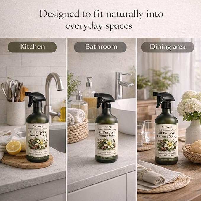 Ainlong Clove Cinnamon Vanilla All Purpose Cleaner Spray – Multi-Surface Formula for Kitchen, Bathroom, Countertops & Modern Home Care – 16 fl oz (1, 473ml)