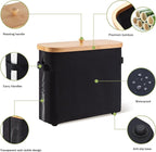 Bathroom Toilet Paper Storage Basket with Lid and Handle， Bamboo Collapsible Toilet Paper Holder Storage with Non-Slip Bottom ,Extra Toilet Roll Storage, Black