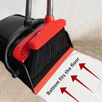 Broom with Dustpan Combo Set 54" Long Handle Adjustable Length Stainless Steel Broomstick Standing Dust Pan and Broom Set for Office Home Kitchen Lobby Floor Cleaning (Red and Black)
