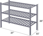 ROMGUAR CRAFT 3 Tier Bamboo Shoe Rack for Closet Free Standing Wood Shoe Shelf Storage Organizer for Entryway Small Space Stackable 27"x11"x20" (Grey)