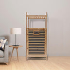LOYALHEARTDY 37.4'' Tilt Out Laundry Hamper, 2-Tier Bamboo Laundry Hamper Cabinet Floor Stand Bathroom Storage Shelf Cabinet Clothes Organizer Laundry Shelf for Laundry Room Bathroom Bedroom