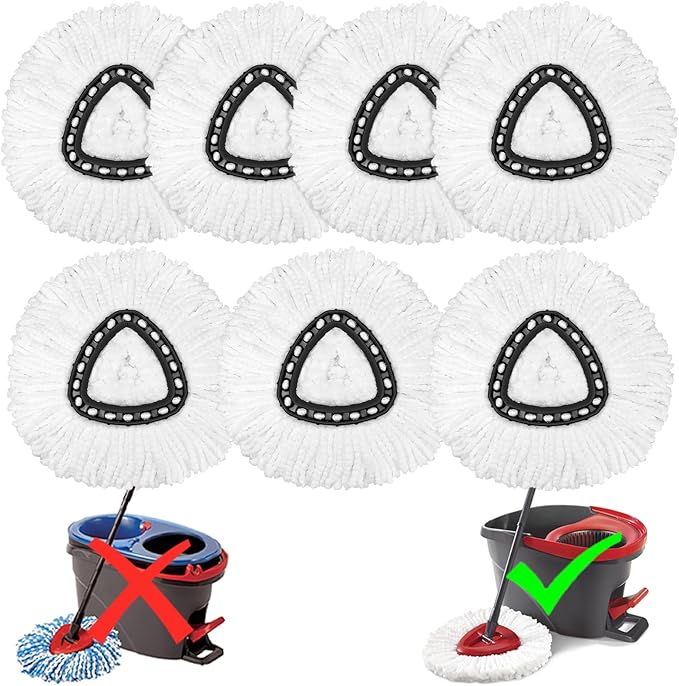 7 Pack Mop Heads Replacement for O-Ceda Easy Wrin Spin Mop, Microfiber Spin Mop Refills, Easy Cleaning Mop Head Replacement (7pcs 1-Tank Mop White)