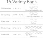 SpaceAid Vacuum Storage Bags, Space Saver Sealer Compression Bags for Comforters, Blankets, Pillows, Bedding, Clothes (3 XX-Large, 3 X-Large, 3 Large, 3 Medium, 3 Small), (Variety 15 Pack)