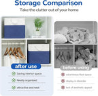 12 x 12 Inch Cube Storage Bins, 4 Pack Fabric Storage Basket with Handles, Foldable Boxes Organizer for Shelf Baskets for Home, Clothes (White/Blue)