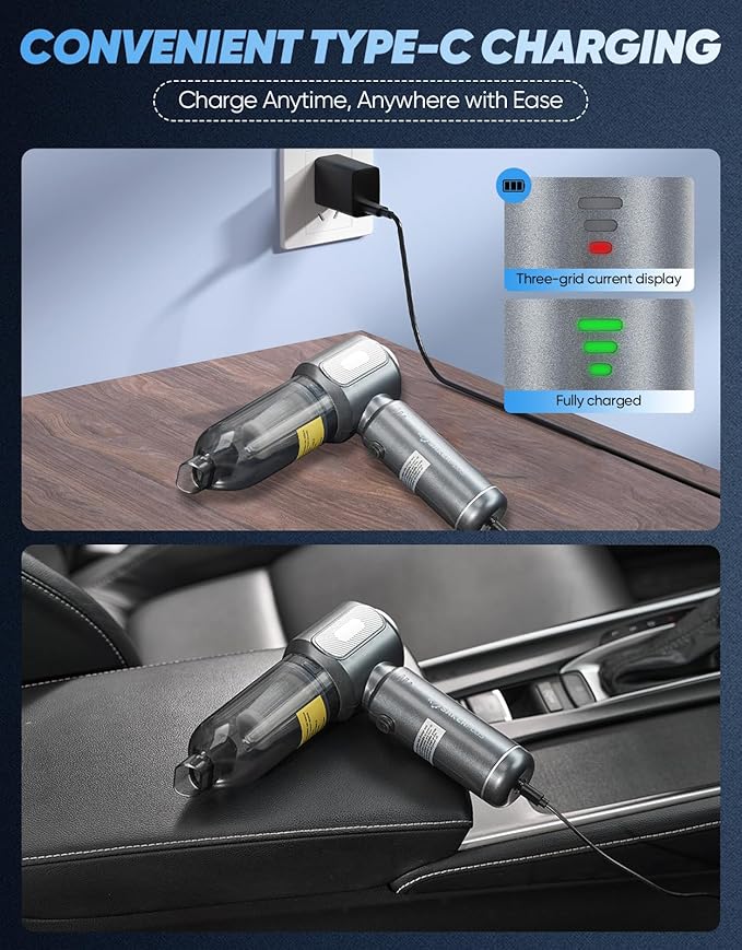 Mini Vacuum Cleaner, Cordless Car Vacuum, 17500PA High Suction, 3 in 1 Handheld Vacuum, Vacuuming, Blowing, Inflating, Deflation, Portable Vaccum with HEPA Filter for Cars,Desktop,Home SW106