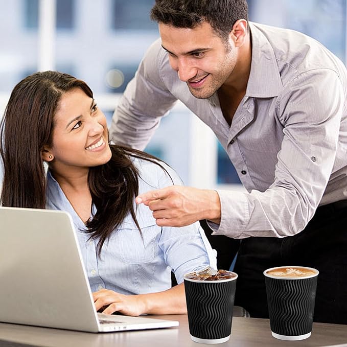 Lamosi Disposable Coffee Cups 8 oz 100 Pack, Paper Coffee Cups 8 oz for Hot Drinks or Cold Beverages, Insulated Corrugated Ripple Wall Cup for Office, Cafe, Home or Travel