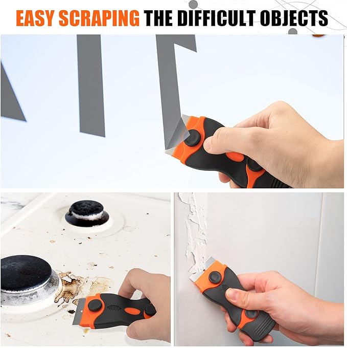 6 Pack Razor Blade Scraper Tool, Razor Scraper, Paint Scraper for Cleaning, With Extra 40Pcs Blade Scraper, For Cooktop, Wall, Floor, Glass Cleaning Scraper