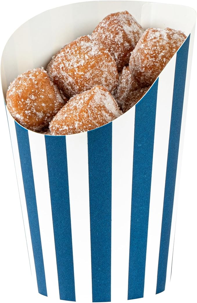 Restaurantware Bio Tek 12 Ounce French Fry Containers 100 Disposable Charcuterie Cups - Incline Design Round Striped Paper French Fry Cups Stackable For Waffles Chips or Popcorn
