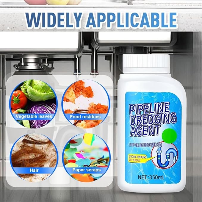 Pipeline Dredging Agent, 350ml Drain Clog Remover Agent, Quick Cleaning Drain Toilet Cleaner Tool, Powerful Sink and Dr-ain Cleaner Powder for Kitchen Toilet (2Pcs)
