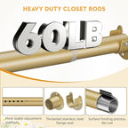 1.3 Inch Diameter Closet Rods for Hanging Clothes 17-64 Inch Adjustable, Metal Heavy Duty Closet Pole, Gold Closet Bar for Hanging Clothes, Suitable for Closet, Wardrobes, Bathroom, Windows