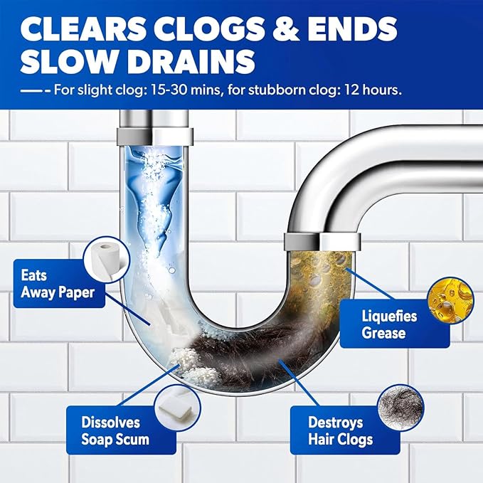 Liapu 2pcs Drain Clog Remover, Pipeline Dredging Agent, Powerful Quick Cleaning Drain Toilet Cleaner Tool, Unclog Toilet Clog And Kitchen Sink Pipe Unblocker Powder