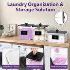 COAZEX 2+1 Pack Clear Laundry Pods Container & Dryer Sheet Holder, Plastic Square Laundry Room Organization and Storage Jars with Black Lids, Scoops & Labels for Detergent, Powder, Dryer Balls