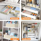 DIMJ Drawer Organizer Clothes 12 Pack - Foldable Baby Organizers and Storage & Dresser Organizer for Bedroom, Closet - Nursery Organization Dresser Dividers for underwear, Sock,Bra, Belt, Tie, Beige
