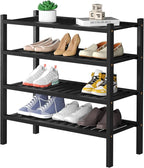ROMGUAR CRAFT 4 Tier (Thick) Bamboo Shoe Rack for Closet Free Standing Wood Shoe Shelf for Entryway Small Space Stackable 27"x12"x28" (Blackl)