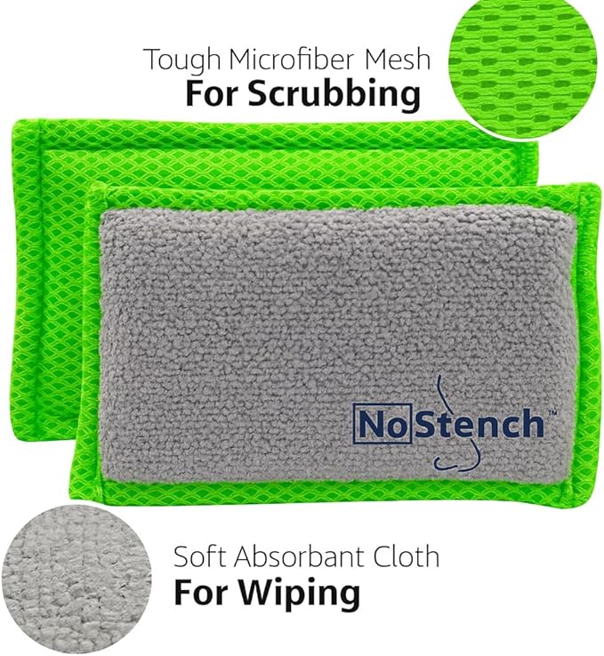 Kitchen Sponge | Odor Resistant, Non-Scratch Microfiber Mesh and Terry Cloth Sponge, No Odor, Long Lasting Odor Protection | Durable Odor Free Lifestyle Product | Treated Combo Pack