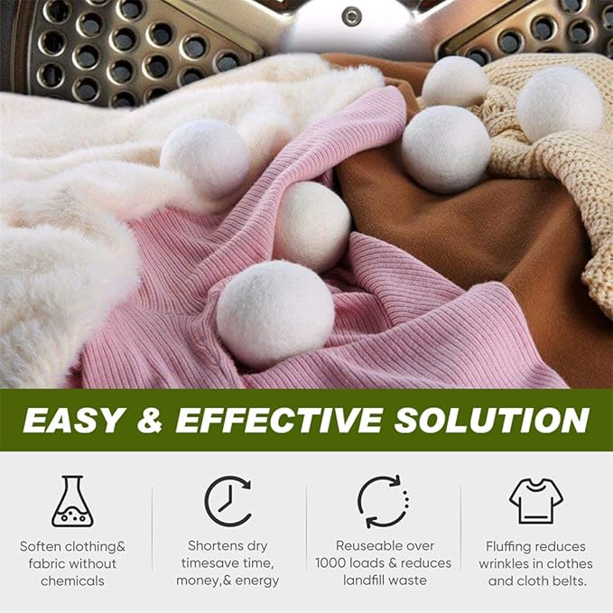 Wool Dryer Balls Reusable Laundry Dryer Balls Natural Fabric Softener Dryer Sheets Replacement for Reducing Clothing Static and Wrinkles, Set of 6PCS