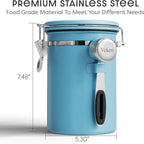 Veken Coffee Canister with Window, Airtight Stainless Steel Kitchen Food Storage Container with Lids, Date Tracker and Scoop for Grounds Coffee, Beans, Tea, Flour, Cereal, Sugar Jars, 22OZ, Blue