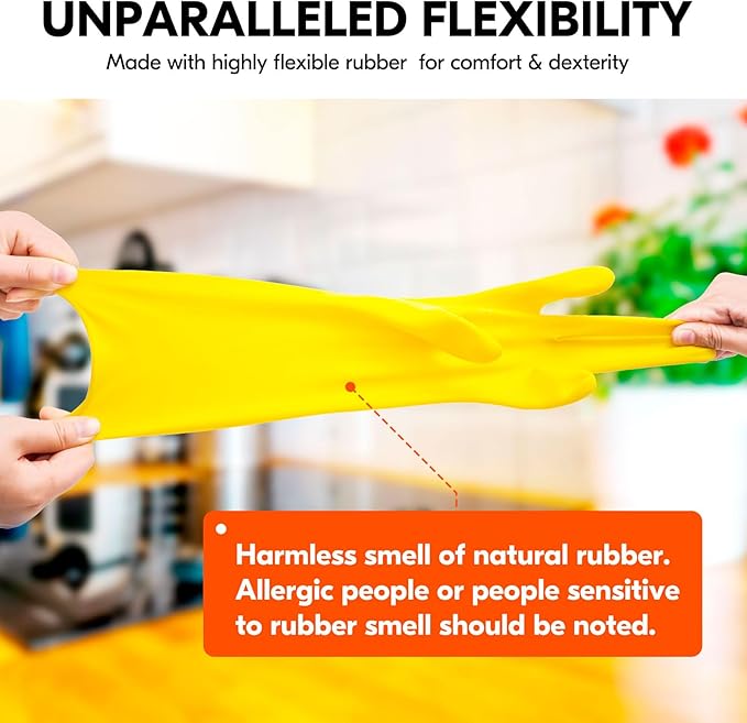 Vgo... 2-Pairs Reusable Household Gloves, Rubber Dishwashing gloves, Extra Thickness, Long Sleeves, Kitchen Cleaning, Working, Painting, Gardening, Pet Care (Size M, Yellow, HH4601)