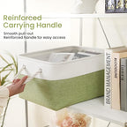 Large Storage Baskets- 15.7x11.8x8.26 inch Storage Bins for Shelves and Closet Organizing, Foldable Fabric Bin for Home Organization Clothes and Laundry (1-Pack, White&Green)