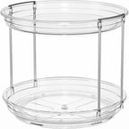 LAMU 2 Pack 2 Tier Lazy Susan Turntable Organizer 10.6'' Rotating Spice Rack Organization for Cabinet, Kitchen, Pantry, Countertop, Bathroom, Vanity, Medicine Cabinet Organizer, Clear