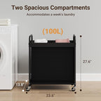 ELYKEN Laundry Hamper 2 Section, 100L Rolling Laundry Sorter with Removable Liner Bag, Laundry Basket with Wheels, Steel Frame with Metal Handle, Clothes Hamper Cart for Laundry Room & Bedroom