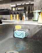 HapiRm Multifunctional Kitchen Sponge Holder with Unique M-Shaped, 2 Installation Ways Sink Caddy, Stainless Steel Kitchen Organizer for Sponge, Brush, Sink Stopper and Scraper -Brushed Nickel