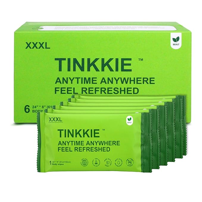 Extra Large Body Wipes (24" x 8"), 5X Bigger No Rinse Bathing Towelettes, Portable Cooling Cleansing Wipes 6 Pack for Gym, Camping, Hiking & Outdoor Sports