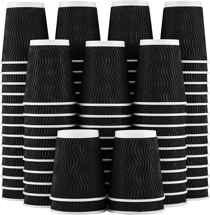 Lamosi Disposable Coffee Cups 8 oz 100 Pack, Paper Coffee Cups 8 oz for Hot Drinks or Cold Beverages, Insulated Corrugated Ripple Wall Cup for Office, Cafe, Home or Travel