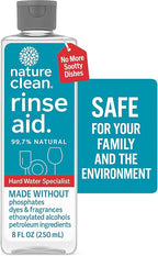 Nature Clean Dishwasher Rinse Aid Liquid, Non Toxic Natural Formula, Spot Free Shine for Glasses & Dishes, Hard Water Stain Remover, Dishwasher Drying Agent, 8 oz/250 ml Pack of 12