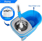 Spin Mop & Bucket, 360 Spinning Mop Bucket Kit, Stainless Steel Bucket Wringer Set, Plus 3 Replacement Head Refills, 360 Spinning Mopping System, 61" Extended Handle for Floor Cleaning (Blue)