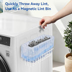 Laundry Room Organization and Storage Magnetic Dryer Ball Holder with Magnetic Hanger Holder, Magnetic Lint Bin for Washer Dryer, Iron Basket Dryer Ball Container, Magnetic Laundry Organizer (White)