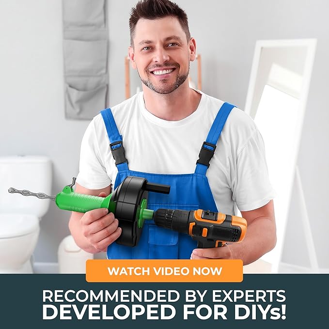 drain snake [25 FT] - Auto Feed - Ideal plumbing snake for sink and drain unblocking - Solid drain auger for real DYIs!