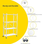 BRIAN & DANY 4-Tier Foldable Storage Shelves with Wheels, Folding Metal Rack Shelving Unit, Heavy Duty No Assembly Organizer Shelf for Garage, Kitchen, Pantry, White