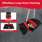 Broom with Dustpan Combo Set and Silicone Air Broom Kit, 51" Long Handle Floor Squeegee, Red Household Kit for Glass Window Rugs Pet Hair Home