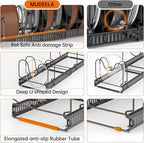 MUDEELA Pots and Pans Organizer Rack for under Cabinet, Expandable Pot Lid Kitchen Cabinet Organizer Holder with 10 Adjustable Compartment Cutting Board Organizer for Pan Lid Cookie Sheet Rack, Bronze