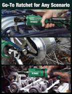 KIMO 20V Cordless Ratchet Wrench 1/2" Set, 74 Ft-lbs 400 RPM Electric Ratchet Wrench, Battery Powered Ratchet with 7 Sockets, 3" Extension Bar, 3/8" Adapter, 2-Pack Lithium-Ion Batteries, Fast Charger