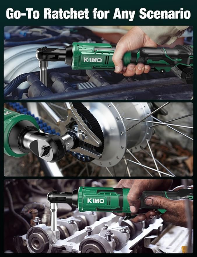 KIMO 20V Cordless Ratchet Wrench 1/2" Set, 74 Ft-lbs 400 RPM Electric Ratchet Wrench, Battery Powered Ratchet with 7 Sockets, 3" Extension Bar, 3/8" Adapter, 2-Pack Lithium-Ion Batteries, Fast Charger