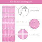 SAVERHO Hanging Shoe Organizer, Over The Door Shoe Organizer with 24 Breathable Mesh Pockets for Men Women Kids Hanging Shoe Storage Rack Organizer Size:58x21 Inch（Pink）