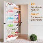 UVIAHOMI 20-30 Pairs Over the Door Shoe Organizer, Clear Pockets Hanging Shoe Storage for Closet, 10-Tier Door Shoes Rack, Handing Shoes Holder Fit All the Family's Sneakers, Boots, Heels, White