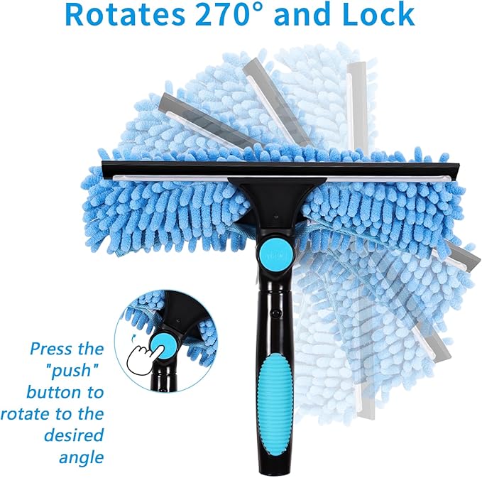 Window Washing Kit with Extension Pole, 73’’ Window Cleaning Squeegee Kit, 3 in 1 Window Cleaning Kit with 2 Microfiber Pads & 2 Chenille Pads for Indoor Outdoor Windows