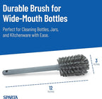 SPARTA Large Water Bottle Brush Ideal for Wide-Mouth Jars, Bottles and Tumblers, Dishwashing Tool with Handle for Home and Commercial Kitchens, Plastic, 12 Inches, Gray, (Pack of 6)