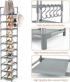LANTEFUL Narrow Shoe Rack 10-Tier Tall Shoe Organizer Skinny Shoe Shelf Storage for 10-15 Pairs Shoe and Boot, Space Saving Corner Shoe Rack Organizer for Closet, Entryway, Living Room, Grey